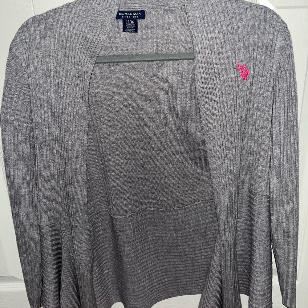 U.S. Polo Assn. Women's Gray Cardigan with Pink Logo